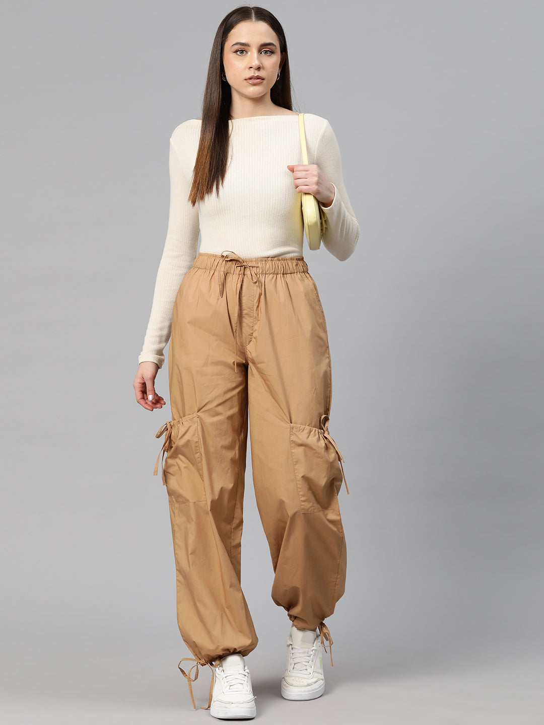 Popnetic Loose Fit High-Rise Pure Cotton Parachute Cargos Trousers