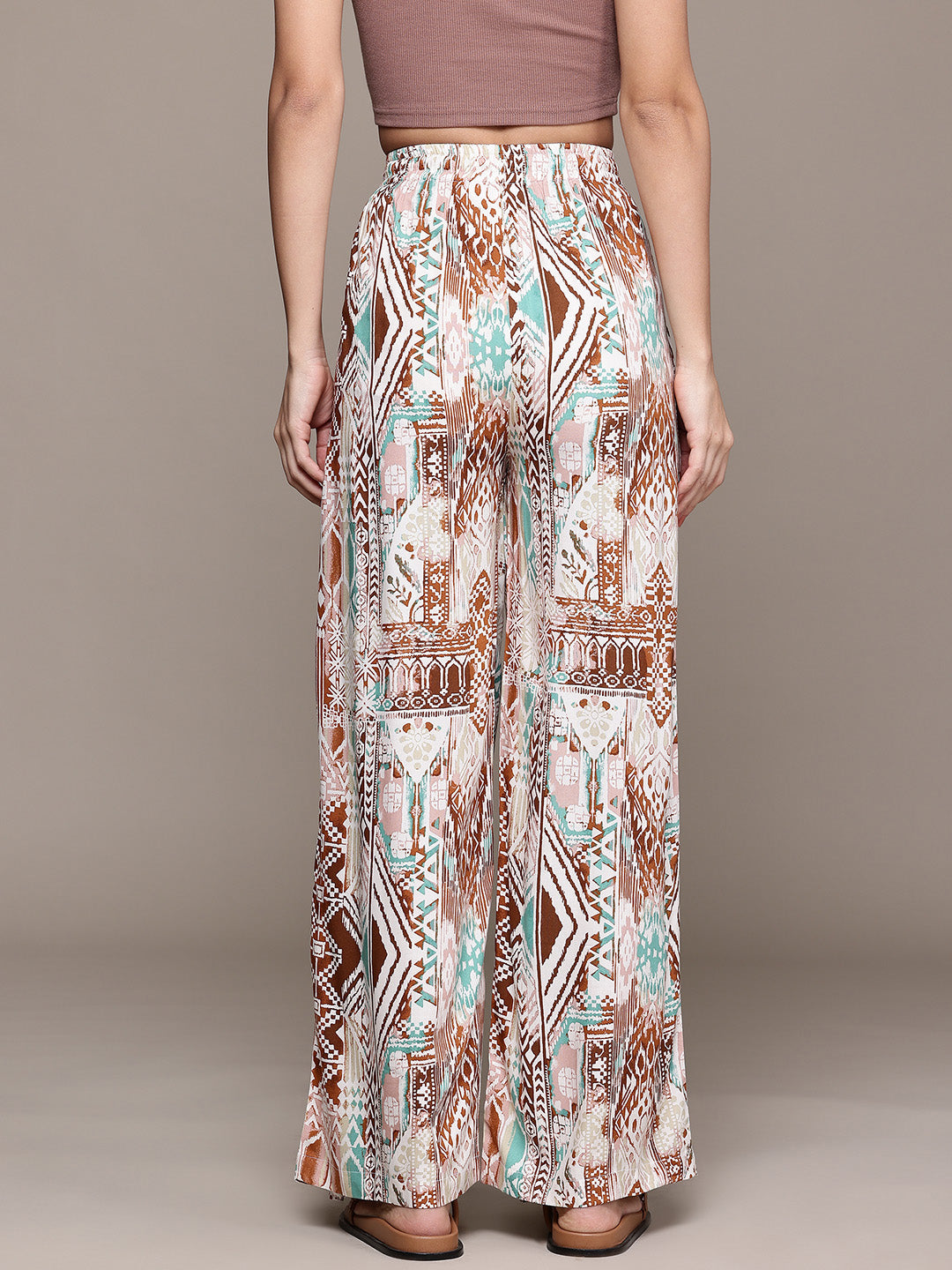 Popnetic Women Striped Cotton-Linen Wide Leg Trousers