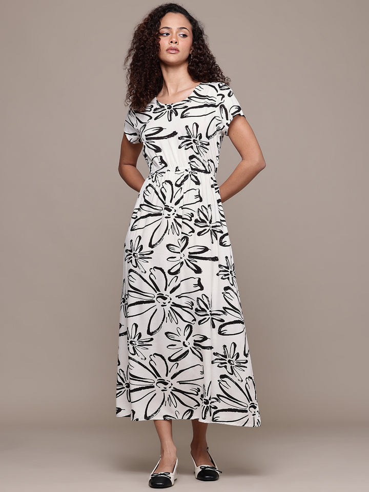 Popnetic Floral Print A-Line Midi Dress