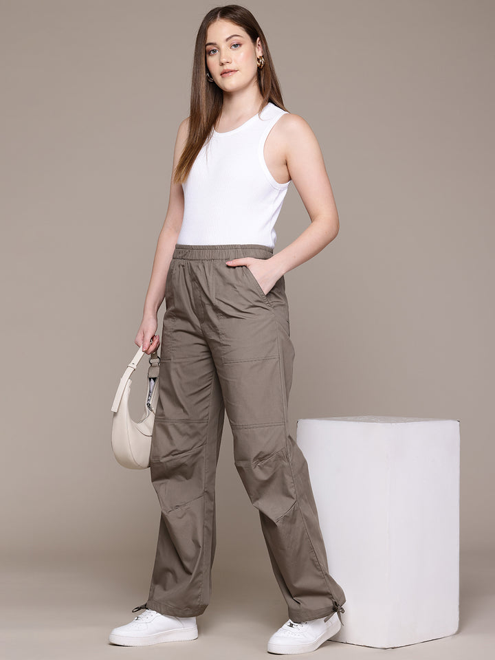 Popnetic Women Loose Fit High-Rise Parachute Cargo Trousers