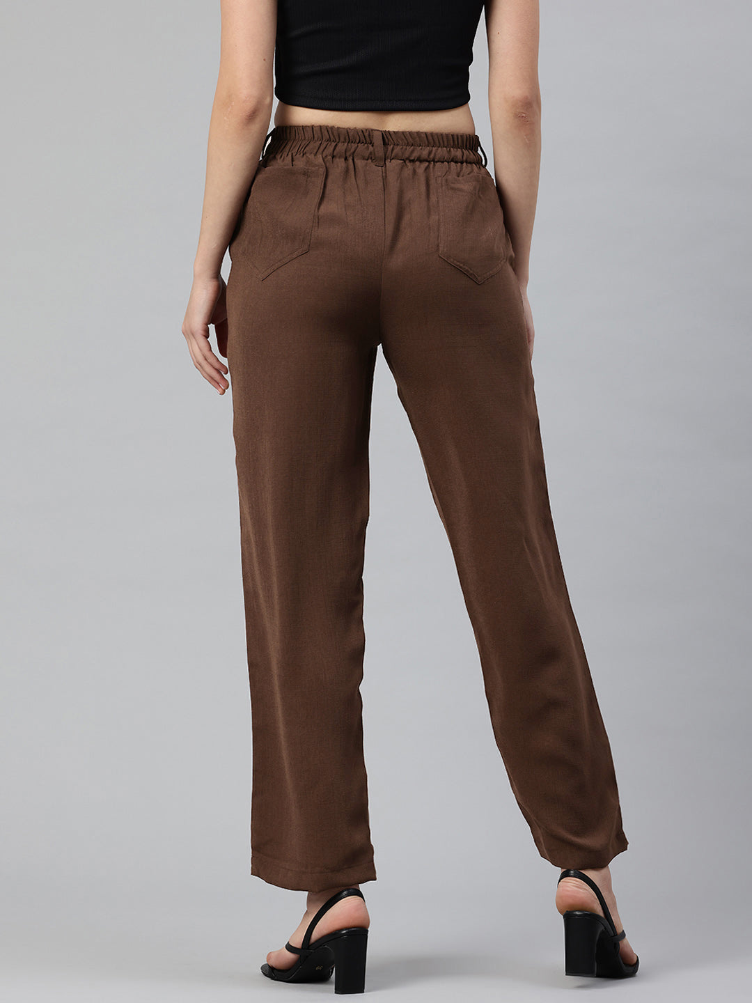 Popnetic Women Textured High-Rise Straight Fit Parallel Trousers