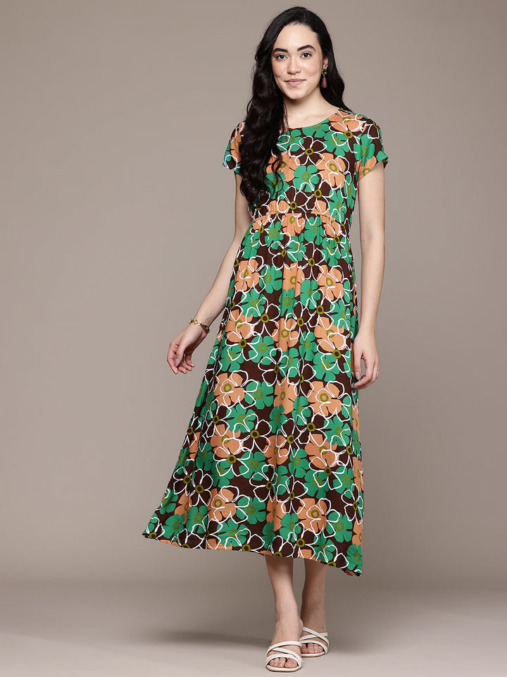 Popnetic Floral Print A-Line Midi Dress