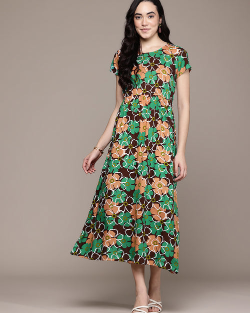 Popnetic Floral Print A-Line Midi Dress