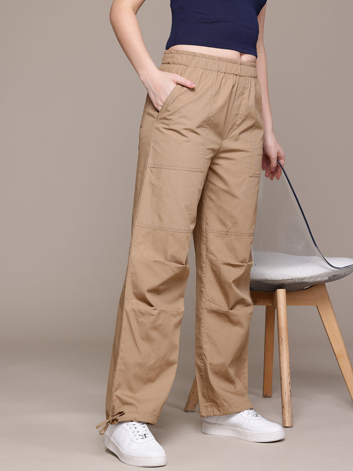 Popnetic Women Loose Fit High-Rise Parachute Cargo Trousers
