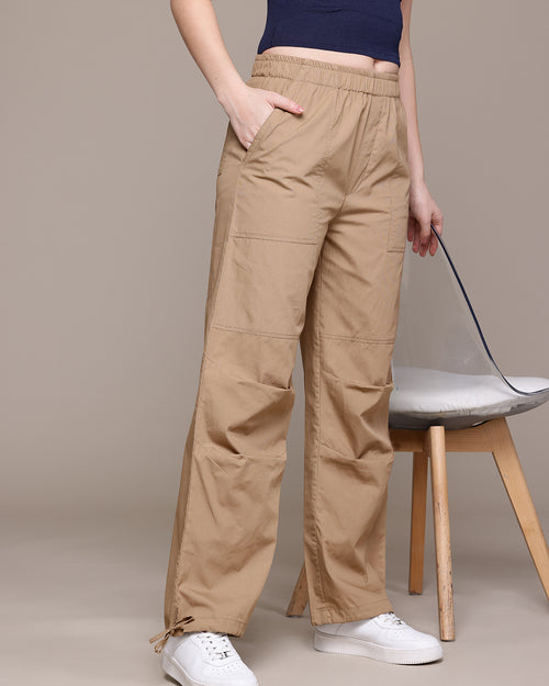 Popnetic Women Loose Fit High-Rise Parachute Cargo Trousers