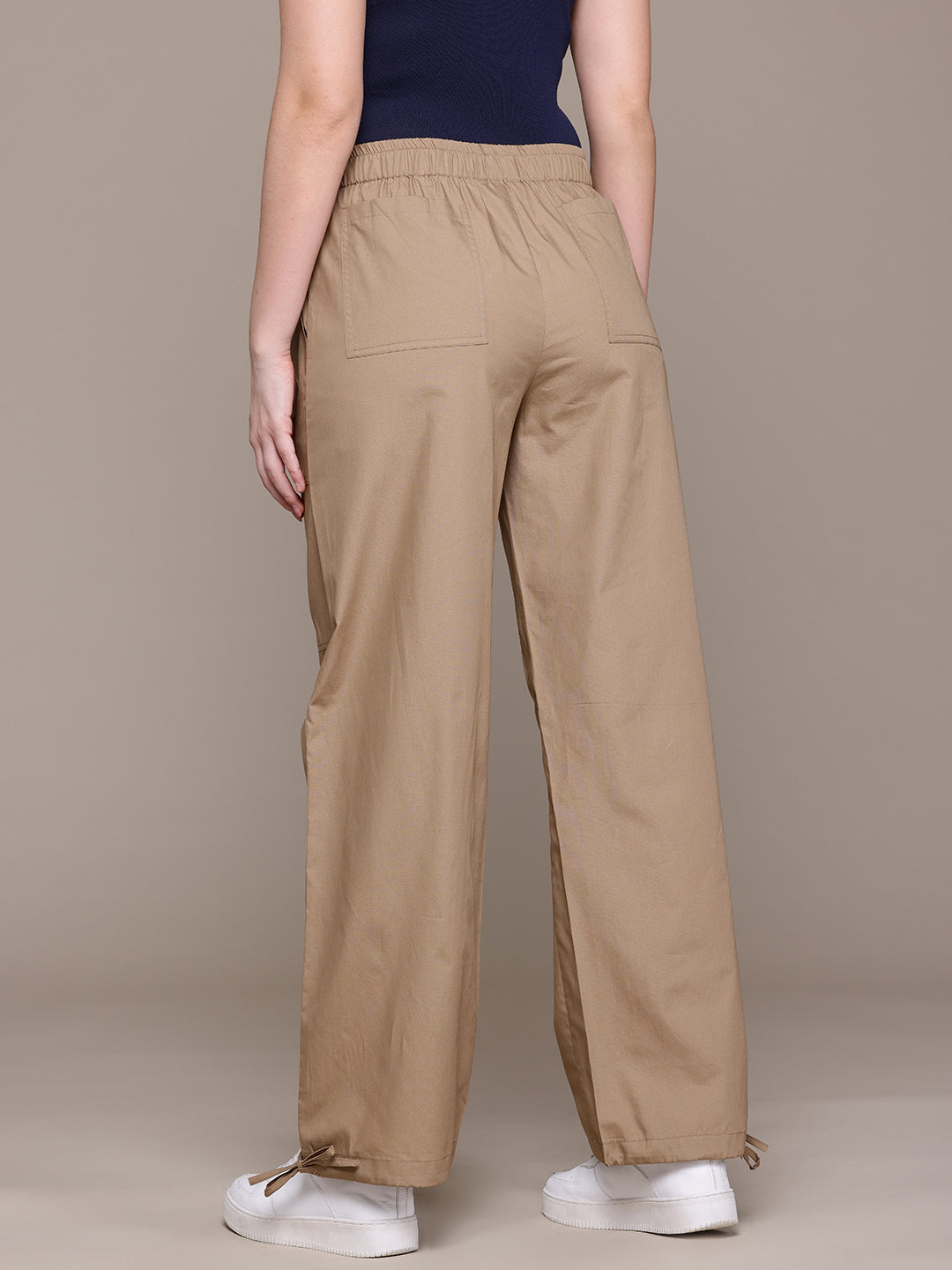 Popnetic Women Loose Fit High-Rise Parachute Cargo Trousers