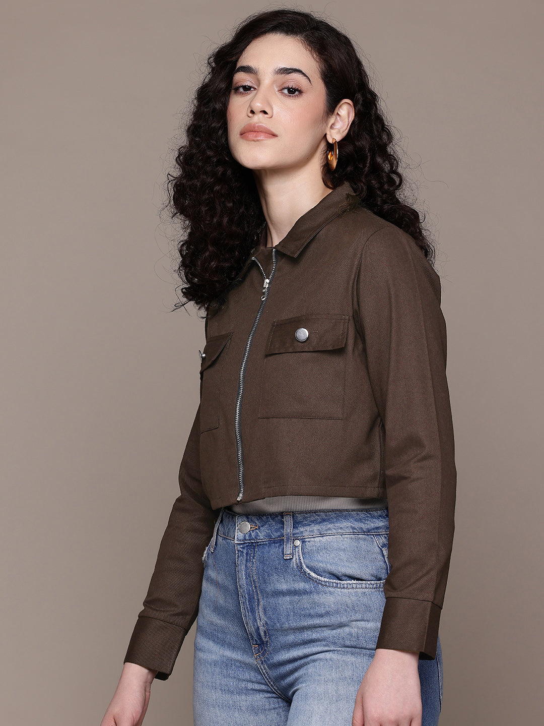 Popnetic Women Pure Cotton Crop Denim Jacket
