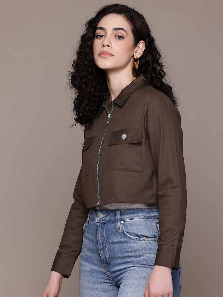 Popnetic Women Pure Cotton Crop Denim Jacket