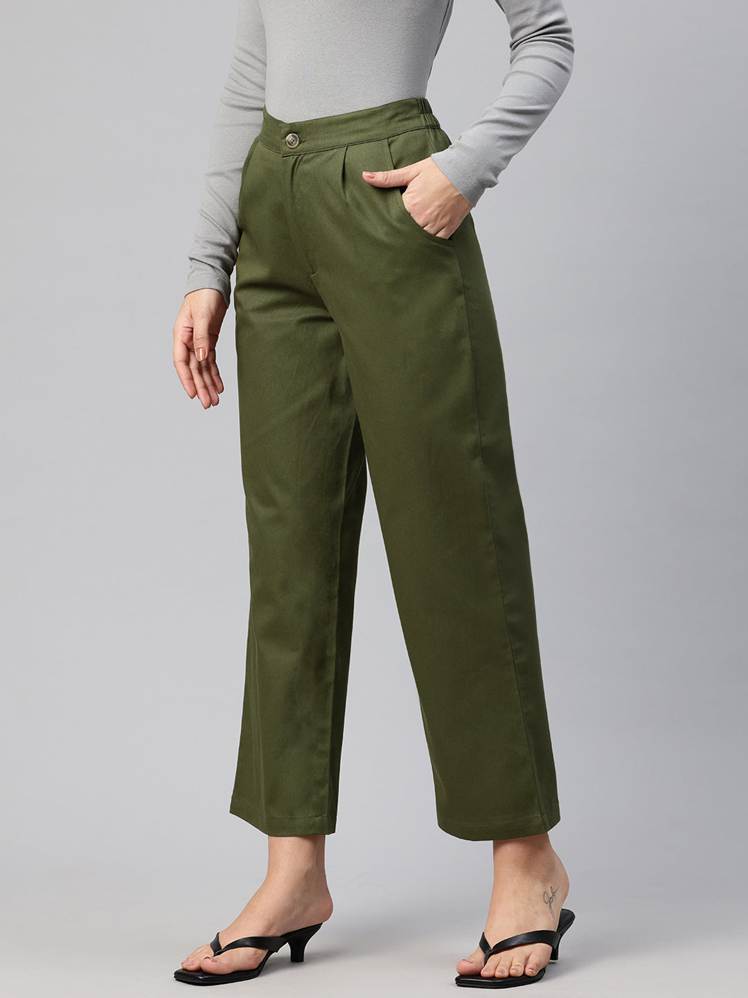 Popnetic High-Rise Pleated Pure Cotton Parallel Trousers