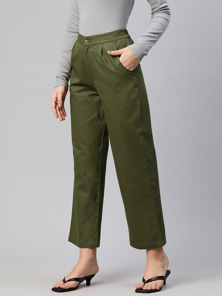 Popnetic High-Rise Pleated Pure Cotton Parallel Trousers