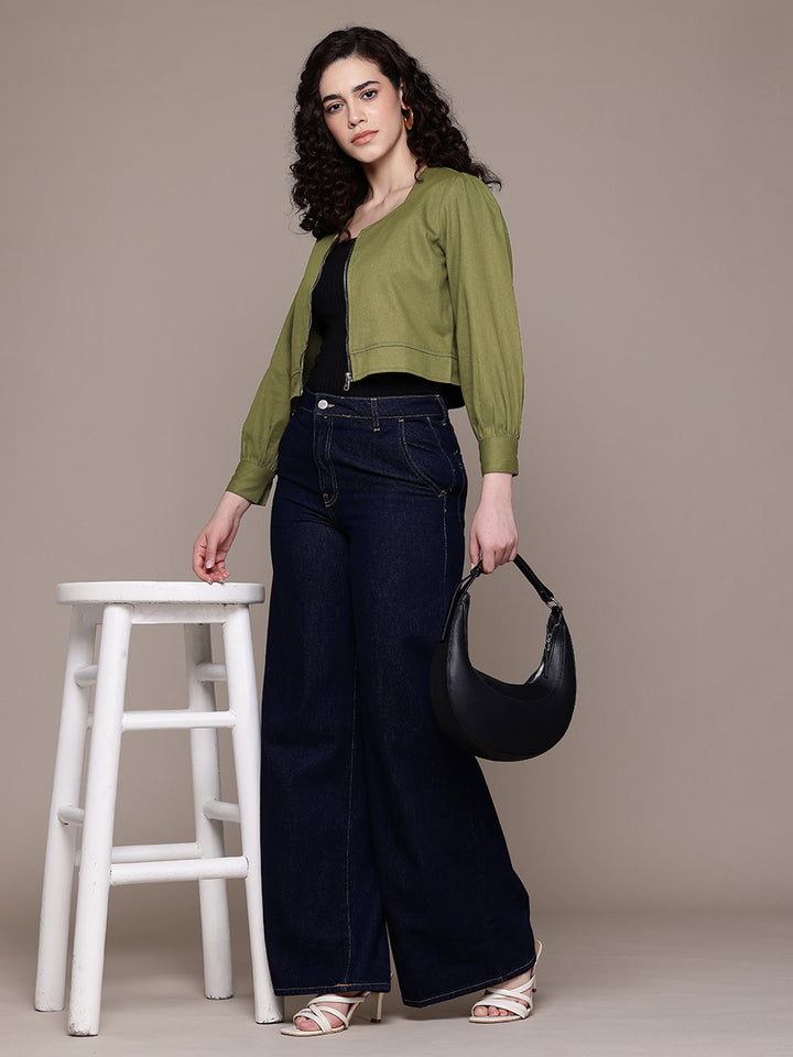 Popnetic Women Pure Cotton Crop Tailored Jacket
