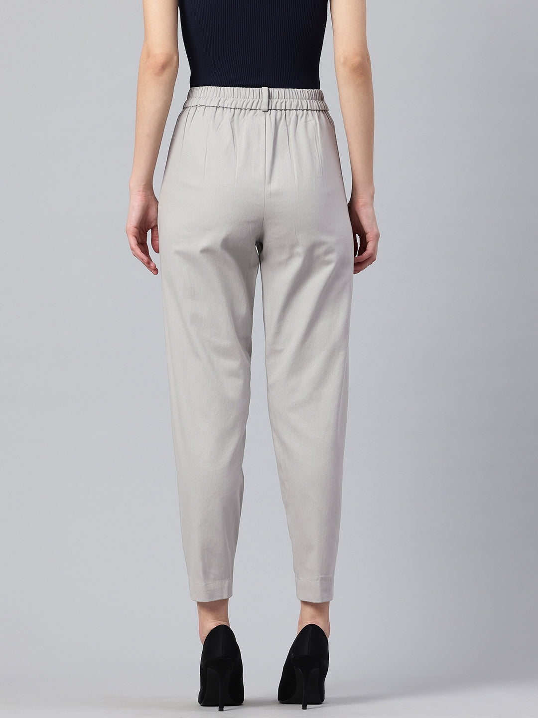 Popnetic Women Tapered Fit High-Rise Pleated Pure Cotton Chinos Trousers