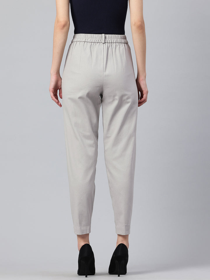 Popnetic Women Tapered Fit High-Rise Pleated Pure Cotton Chinos Trousers