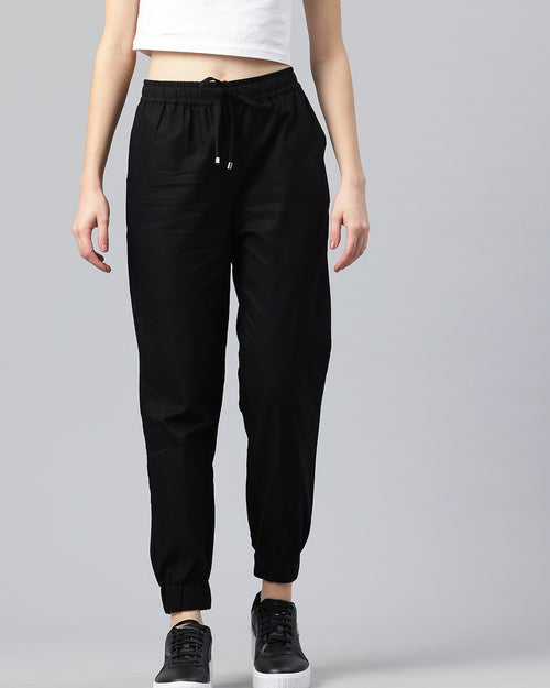 Popnetic Women Pure Cotton High-Rise Cargo Style Joggers Trousers