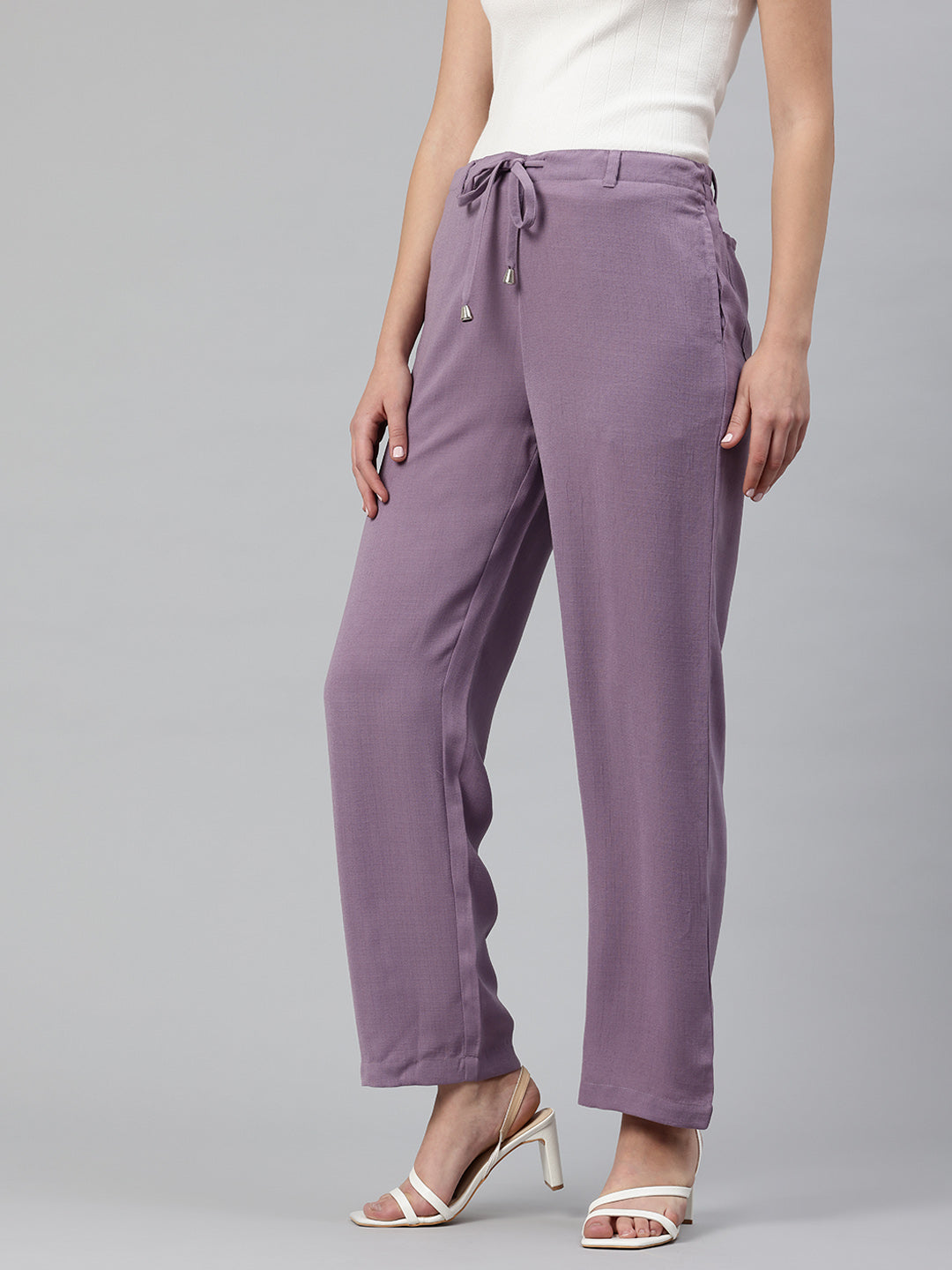 Popnetic Women Textured High-Rise Straight Fit Parallel Trousers