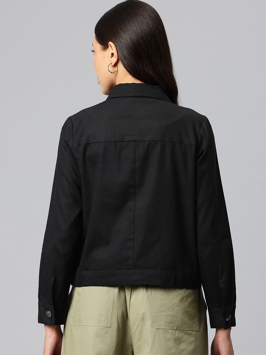 Popnetic Women Solid Pure Cotton Denim Jacket