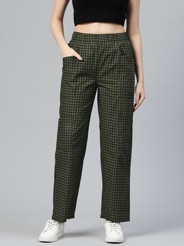 Popnetic Checked High-Rise Pleated Cargos