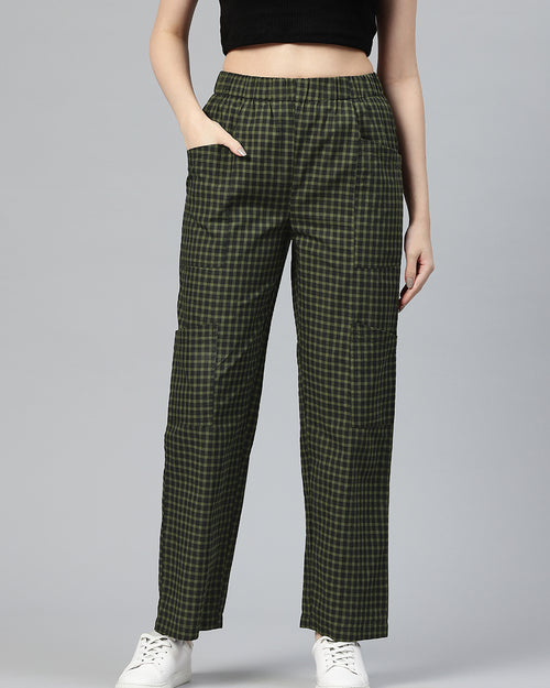 Popnetic Checked High-Rise Pleated Cargos