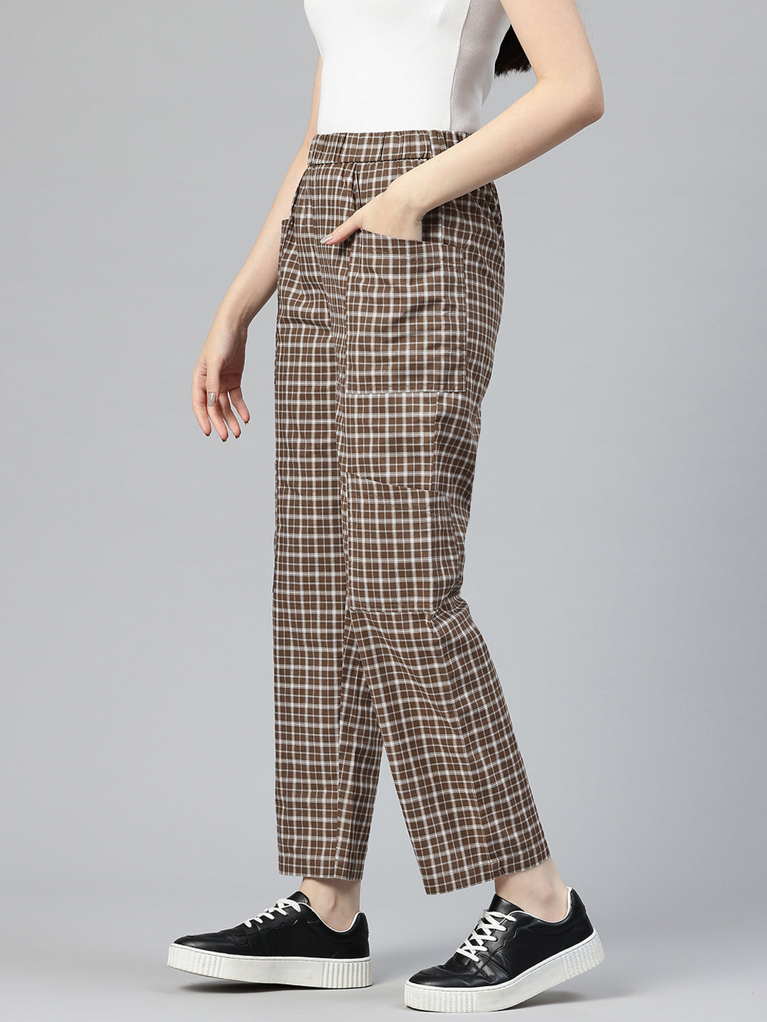 Popnetic Checked High-Rise Pleated Cargos