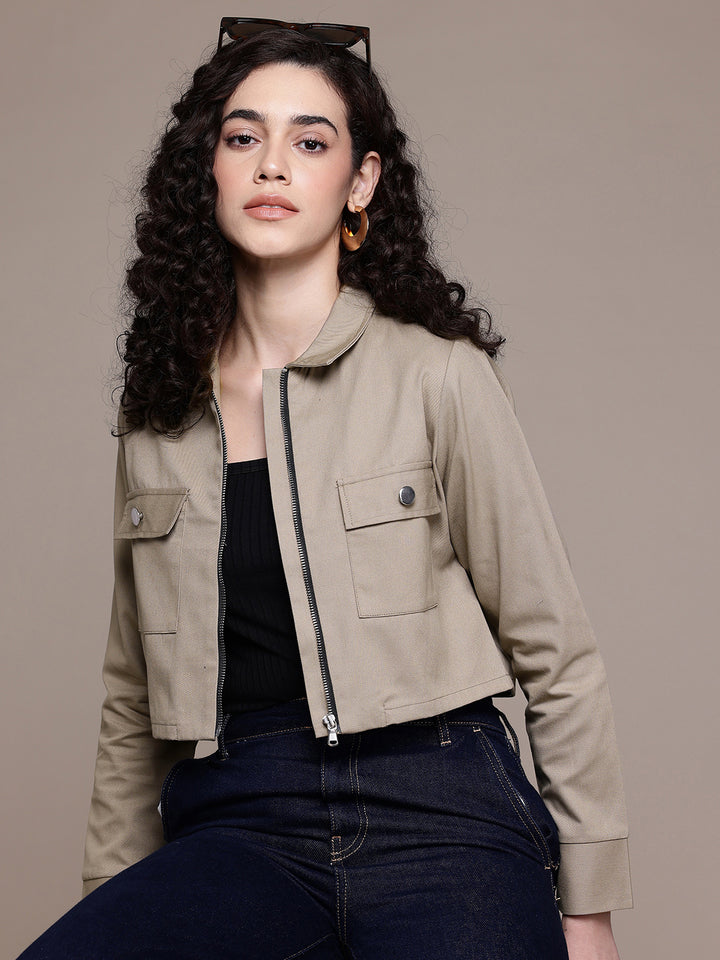 Popnetic Women Pure Cotton Crop Denim Jacket