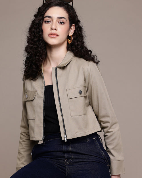Popnetic Women Pure Cotton Crop Denim Jacket