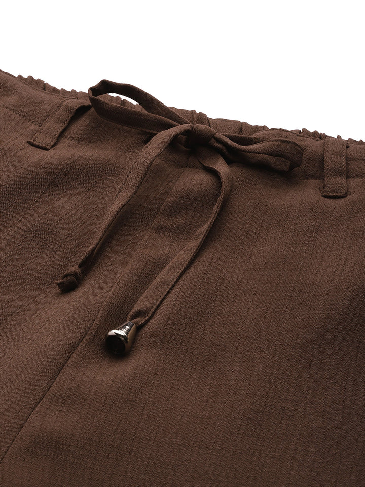 Popnetic Women Textured High-Rise Straight Fit Parallel Trousers