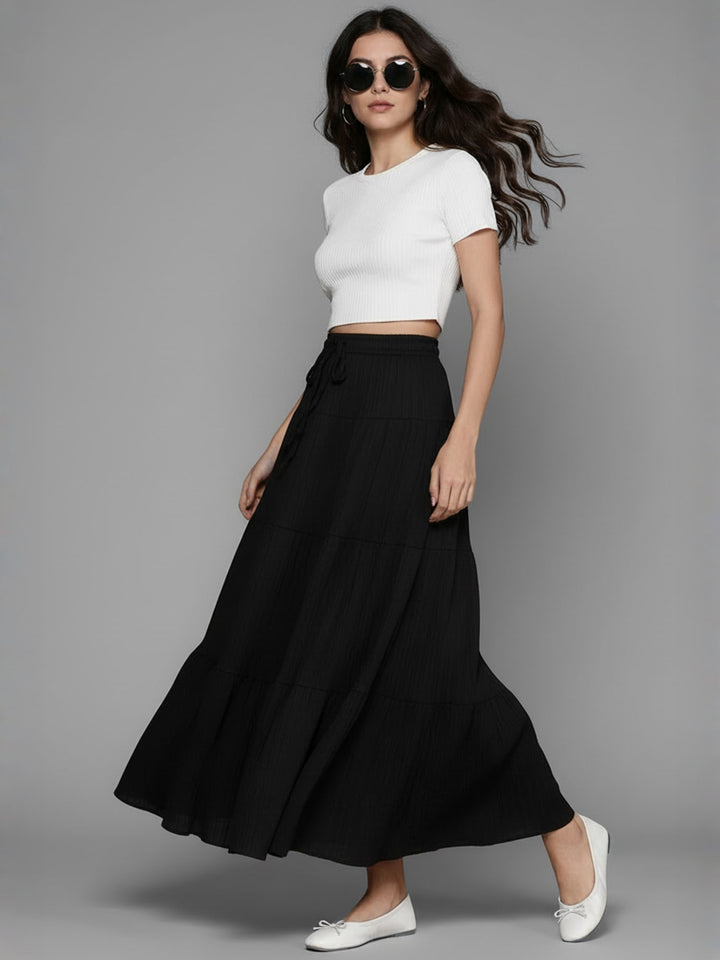 Popnetic Textured Tiered Maxi Skirt