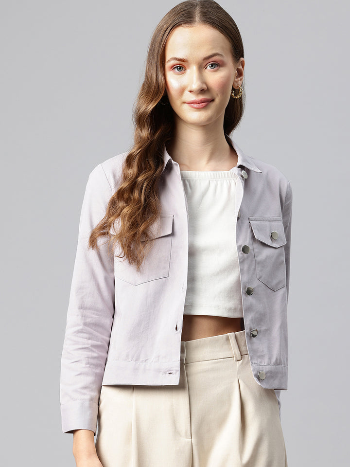 Popnetic Women Solid Pure Cotton Denim Jacket