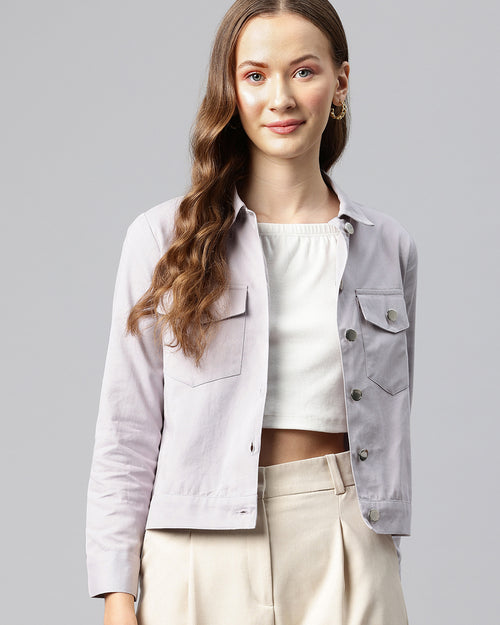 Popnetic Women Solid Pure Cotton Denim Jacket