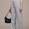 Popnetic Women Striped Cotton-Linen Wide Leg Trousers