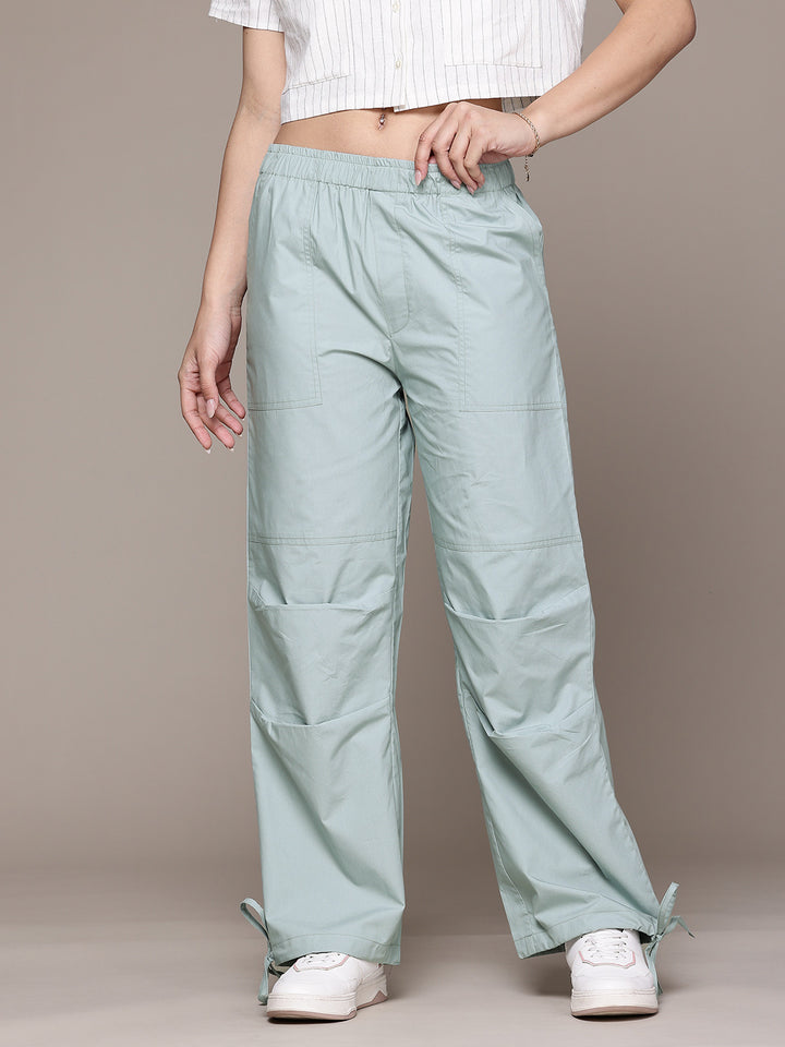 Popnetic Women Loose Fit High-Rise Parachute Cargo Trousers
