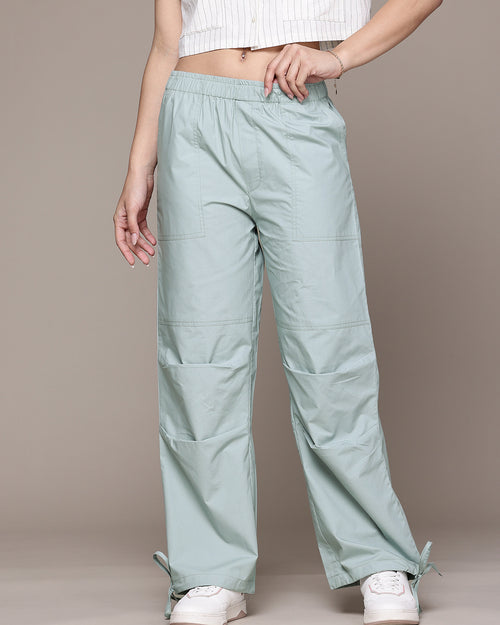 Popnetic Women Loose Fit High-Rise Parachute Cargo Trousers