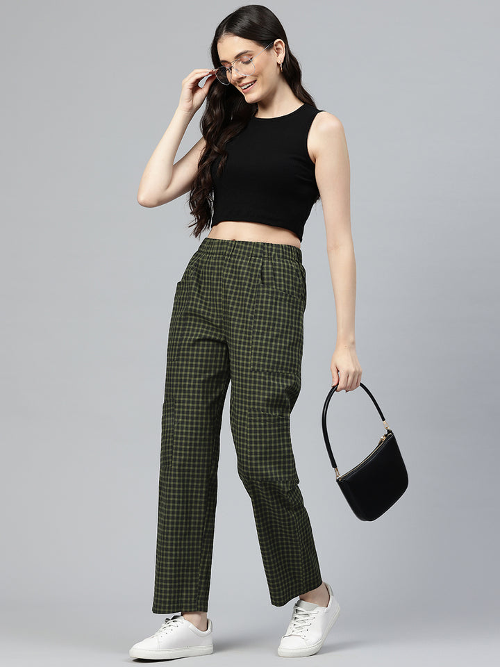 Popnetic Checked High-Rise Pleated Cargos