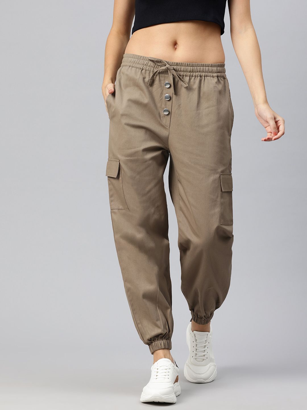 Popnetic High-Rise Pure Cotton Cargo Joggers