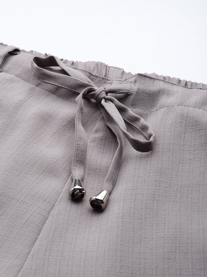 Popnetic Women Textured High-Rise Straight Fit Parallel Trousers
