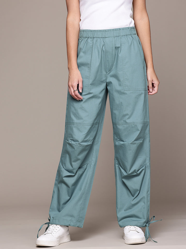 Popnetic Women Loose Fit High-Rise Trousers