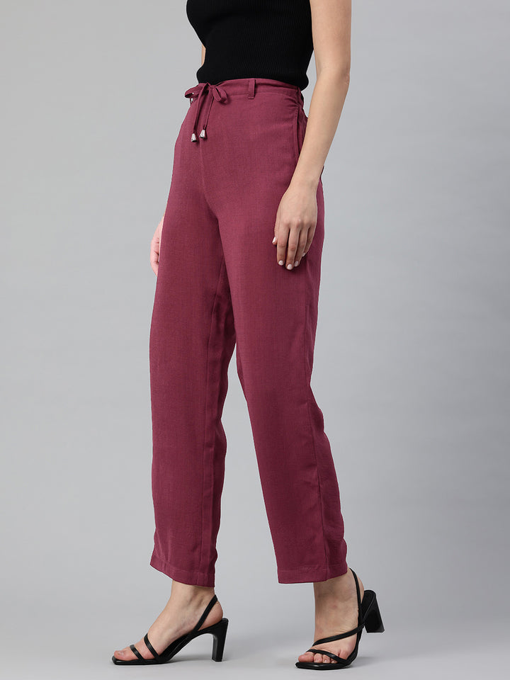 Popnetic Women Textured High-Rise Straight Fit Parallel Trousers
