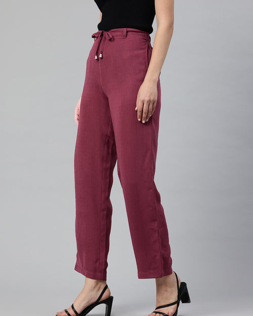 Popnetic Women Textured High-Rise Straight Fit Parallel Trousers