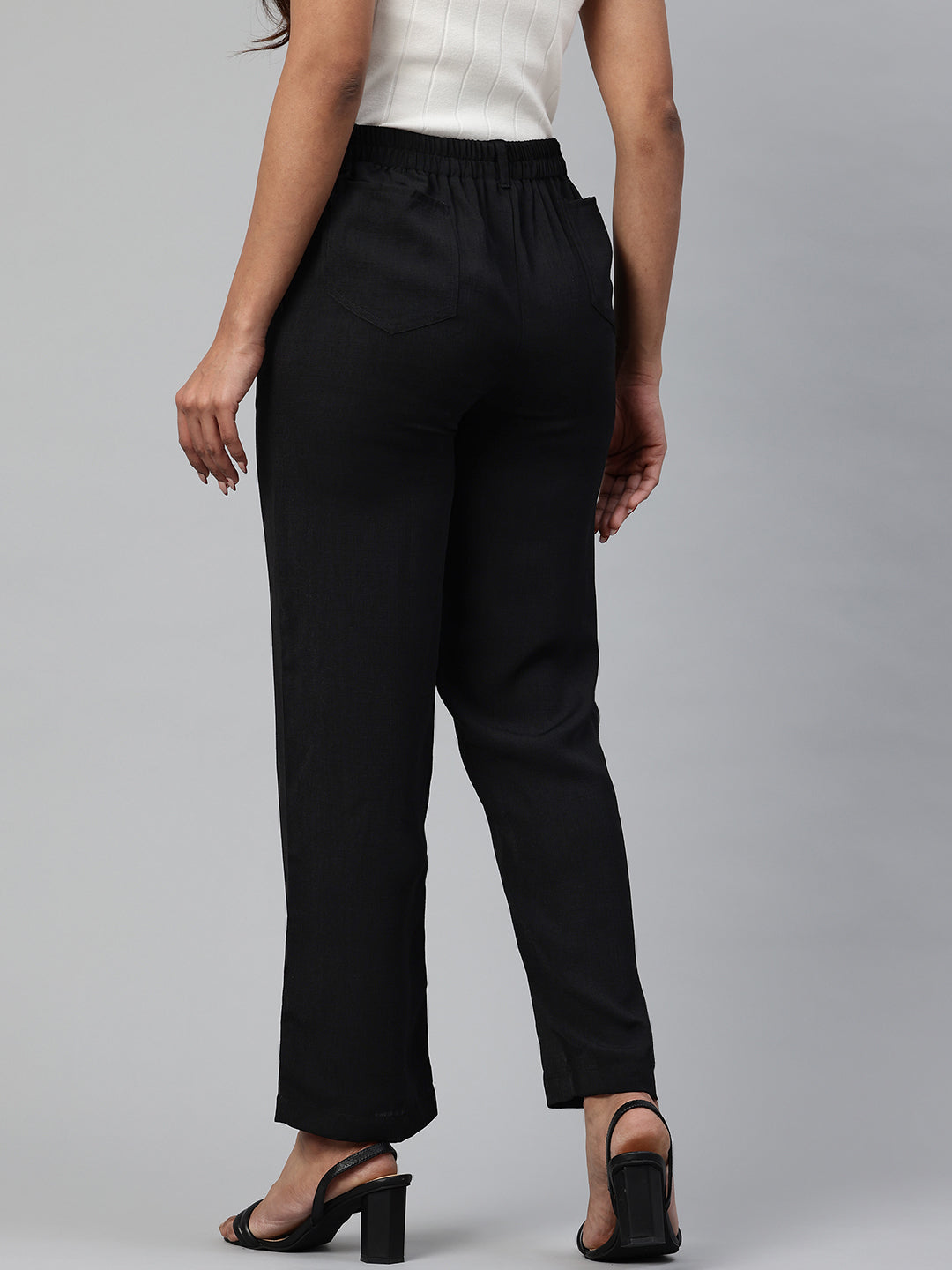 Popnetic Women Textured High-Rise Straight Fit Parallel Trousers
