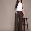 Popnetic Women High-Rise Pure Cotton Twill Weave Cargo-Style Wide Leg Trousers