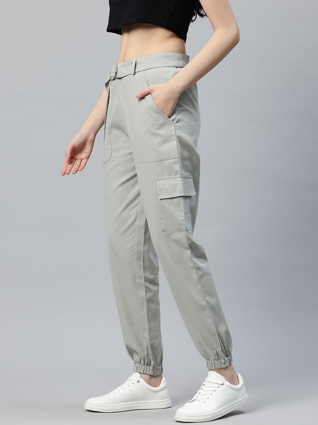 Popnetic High-Rise Pure Cotton Cargo Trousers