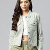 Popnetic Women Solid Pure Cotton Denim Jacket