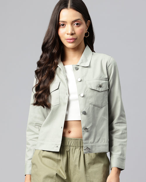 Popnetic Women Solid Pure Cotton Denim Jacket