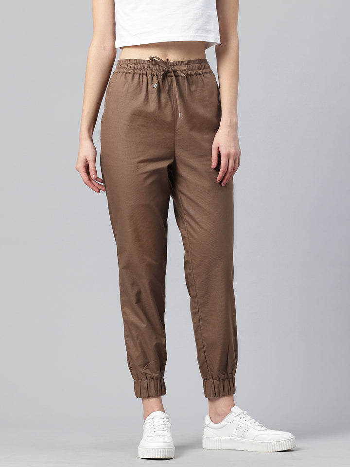 Popnetic Women Pure Cotton High-Rise Joggers Trousers