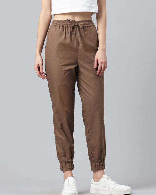 Popnetic Women Pure Cotton High-Rise Joggers Trousers