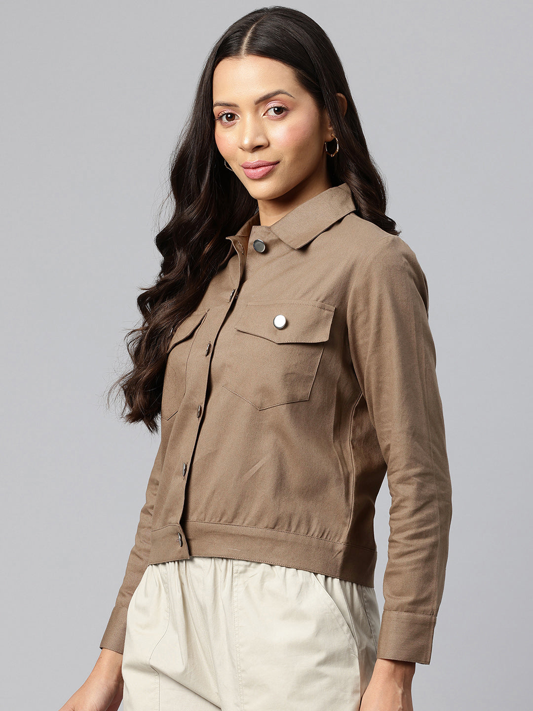 Popnetic Women Solid Pure Cotton Denim Jacket