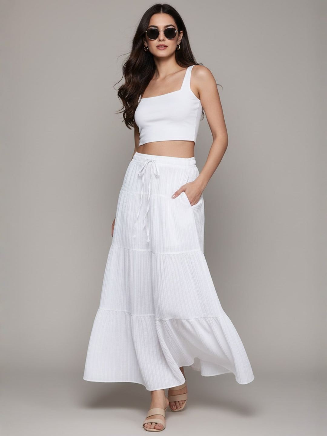 Popnetic Textured Tiered Maxi Skirt