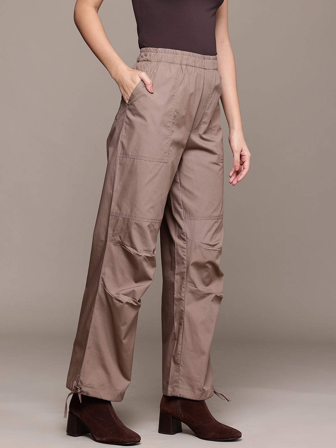 Popnetic Women Loose Fit High-Rise Parachute Cargo Trousers