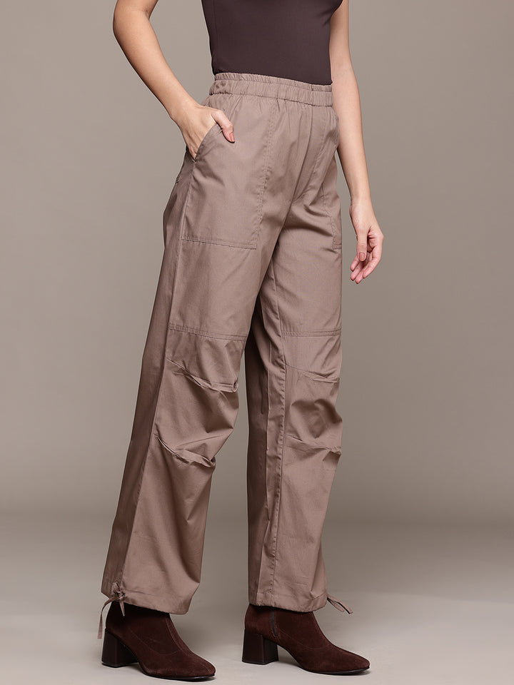 Popnetic Women Loose Fit High-Rise Parachute Cargo Trousers