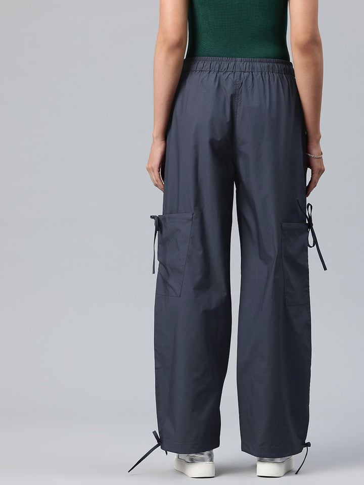 Popnetic Women Loose Fit High-Rise Parachute Cargo Trousers